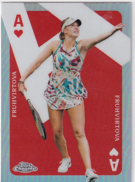Playing card of Linda Fruhvirtova serving in Topps Chrome Aces design