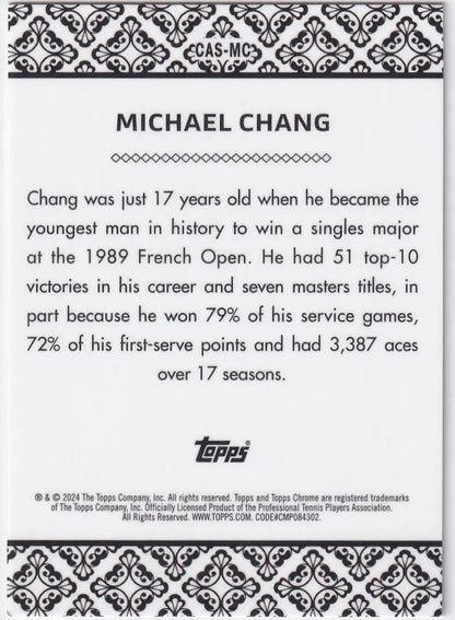 Topps Chrome Aces card featuring Michael Chang’s 1989 French Open achievements