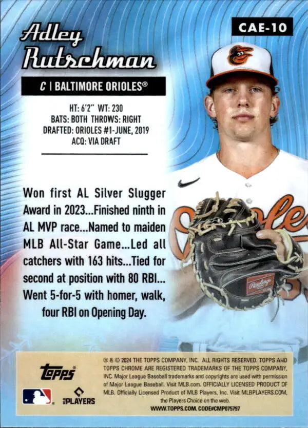 Adley Rutschman in Baltimore Orioles uniform on 2024 Topps Chrome All Etch Refractor card