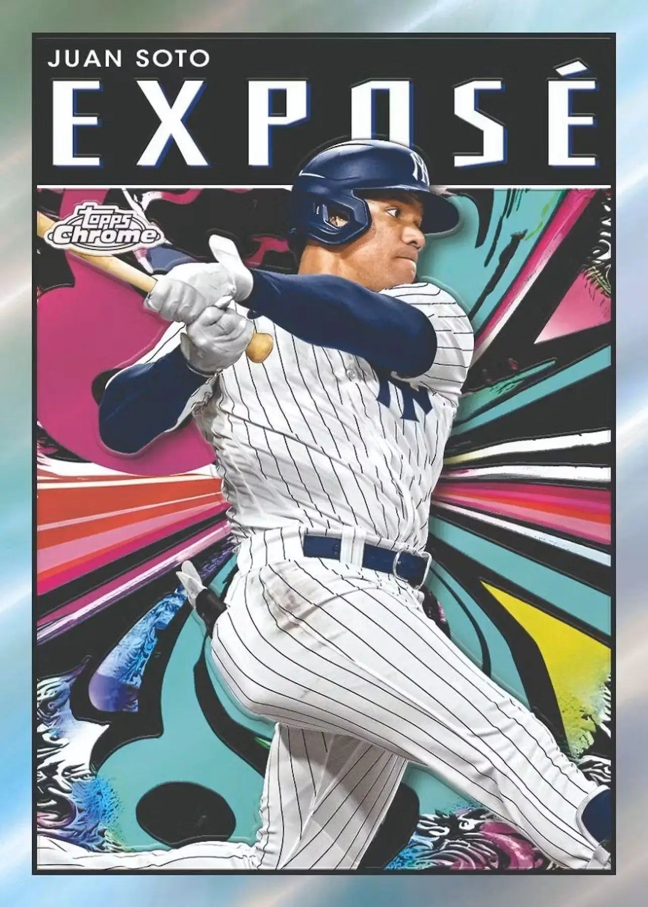 Juan Soto baseball card from 2024 Topps Chrome Blaster Box with red refractor parallel
