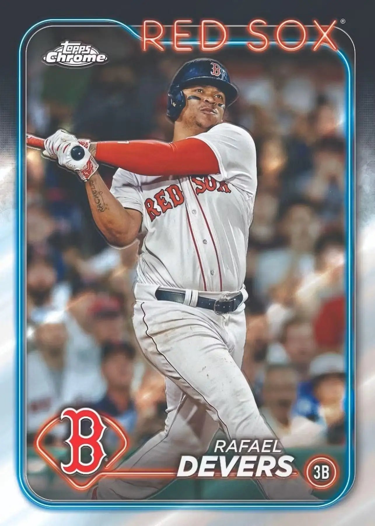 Rafael Devers baseball card with red refractor parallel in 2024 Topps Chrome Blaster Box
