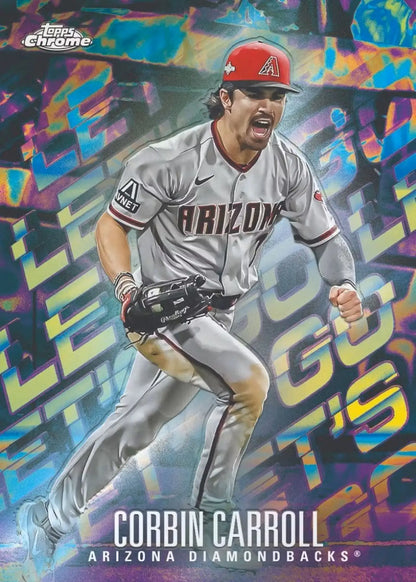 Corbin Carroll baseball card featuring 2024 Topps Chrome red refractor parallel