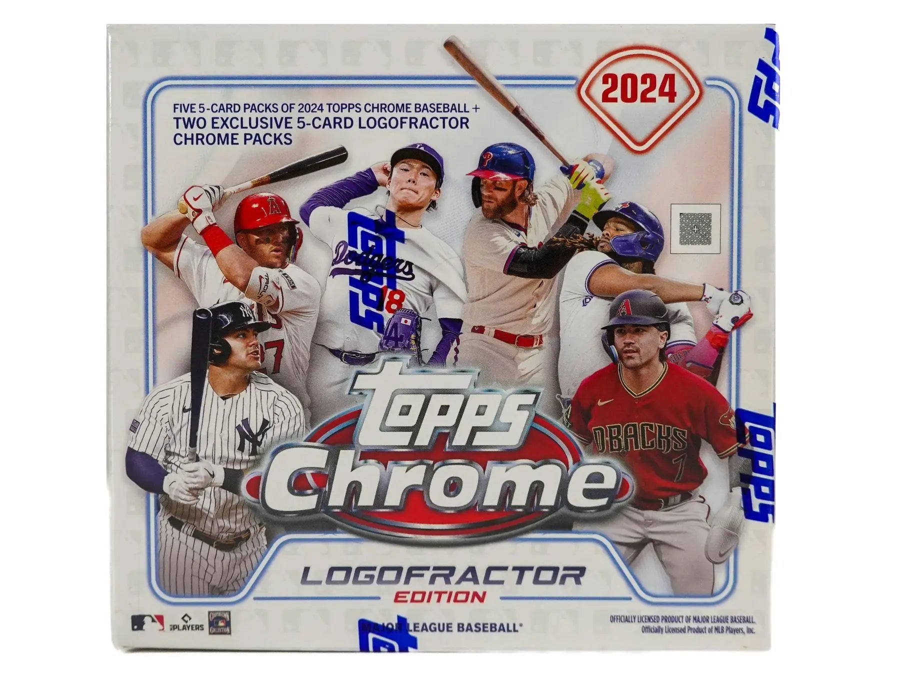 Topps Chrome Baseball Logofractor Edition box for 2024 featuring chrome baseball card packaging