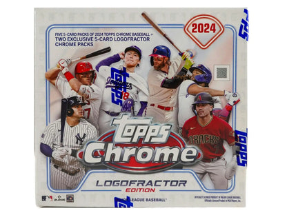 Topps Chrome Baseball Logofractor Edition box for 2024 featuring chrome baseball card packaging