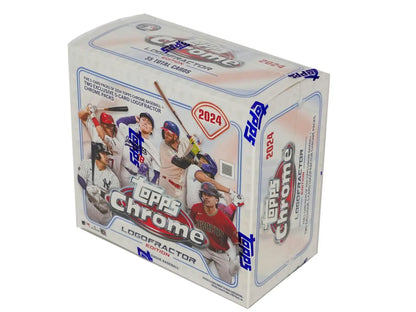 2024 Topps Chrome Baseball Logofractor Edition Box showing Topps Chrome baseball card packaging