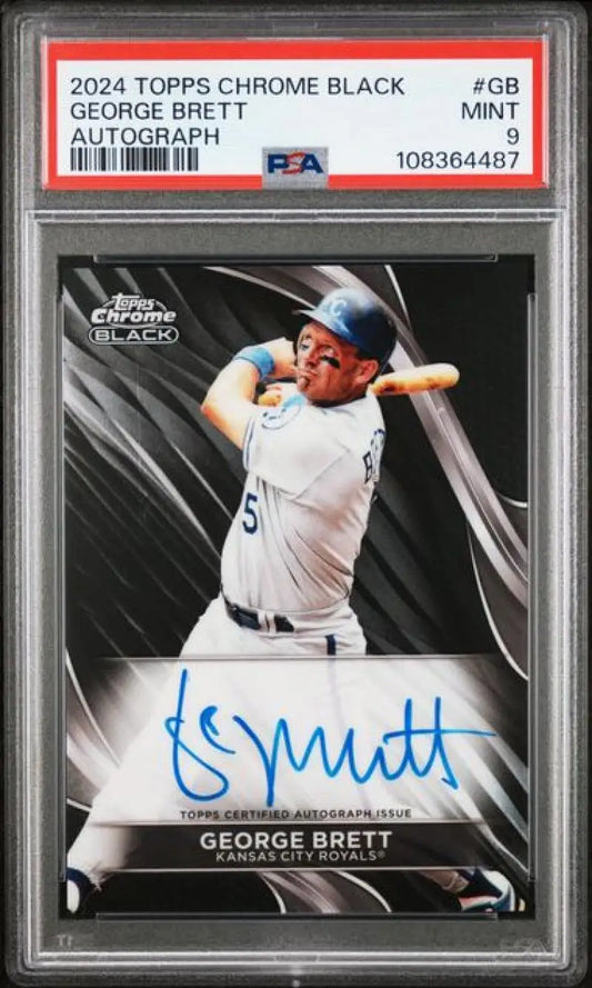 Autograph card of George Brett from 2024 Topps Chrome Black with PSA 9 Mint grade