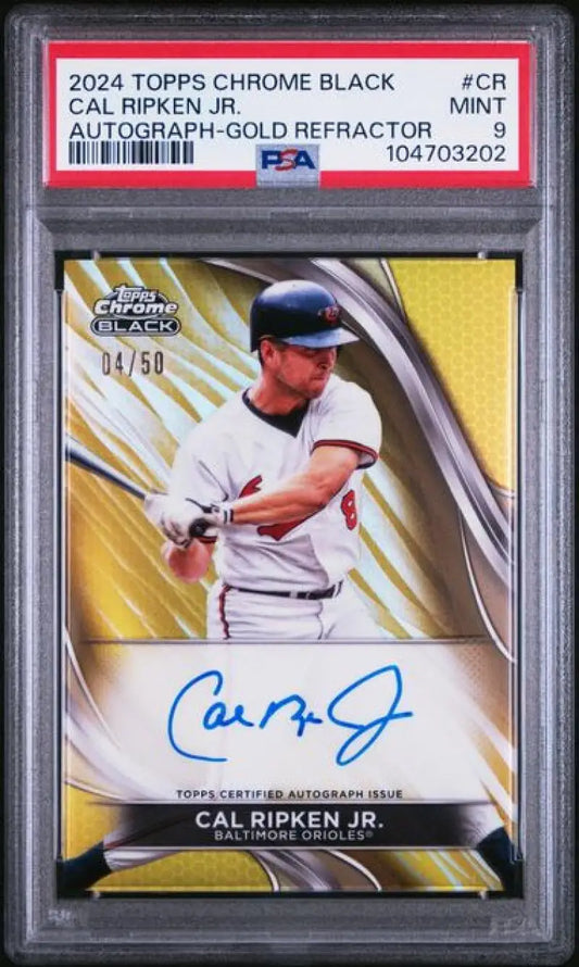 Graded Cal Ripken Jr. autographed Topps Chrome Black baseball card PSA 9 MINT 4/50