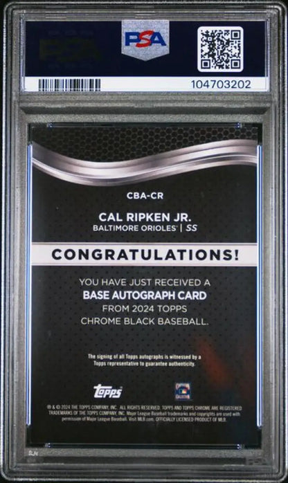 PSA graded Cal Ripken Jr. Topps Chrome Black Autograph Refractor Gold Baseball Card
