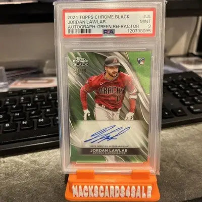 Jordan Lawlar 2024 Topps Chrome Black Autograph Green Refractor graded PSA 9
