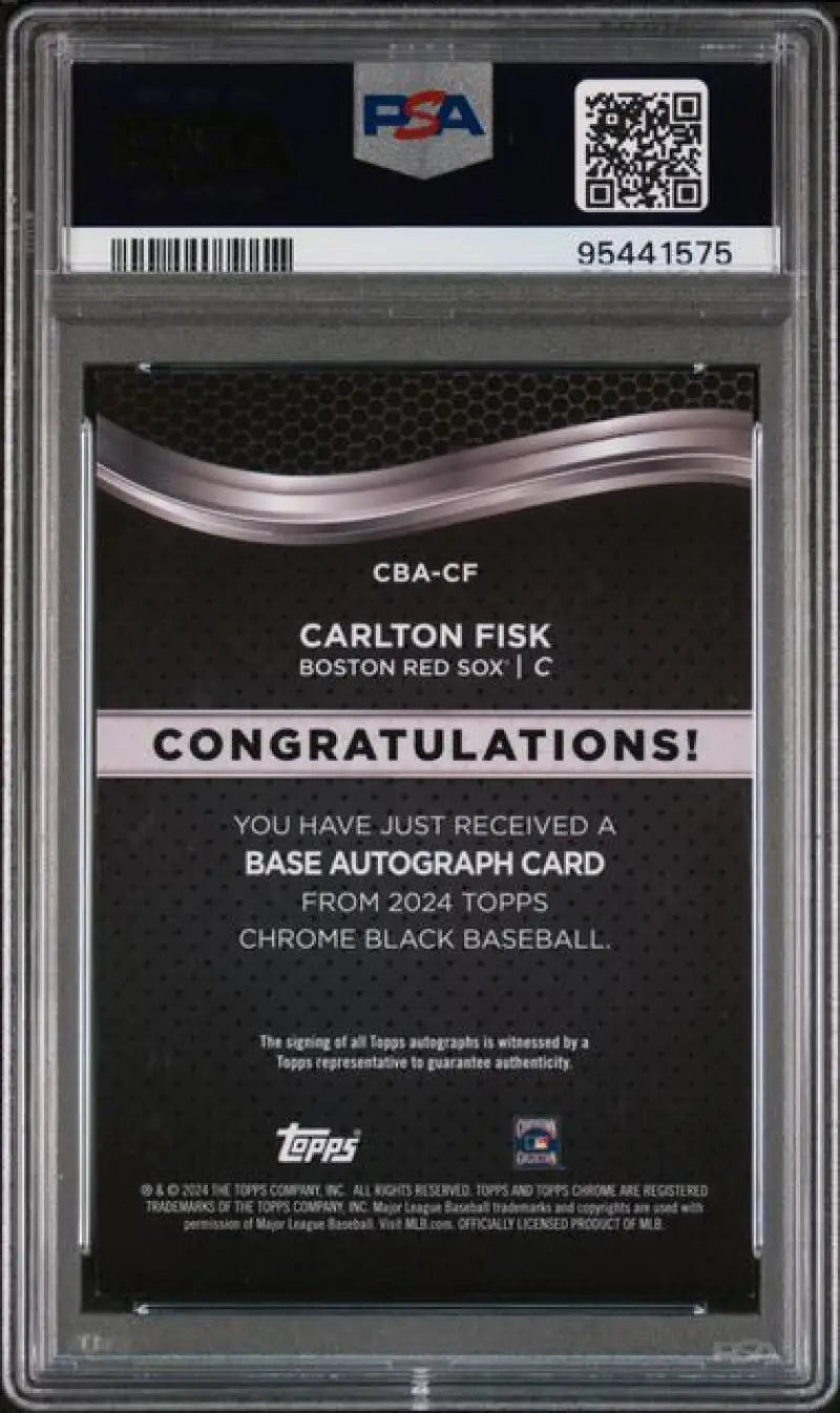 Graded Carlton Fisk baseball card 2024 Topps Chrome Black GEM MINT Auto Boston Red Sox