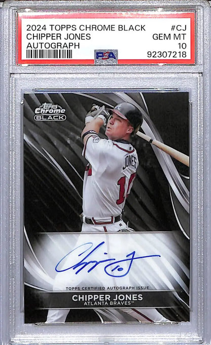 Autographed Graded Chipper Jones Baseball Card on Topps Chrome Black, PSA 10 GEM MINT