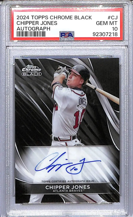 Autographed Graded Chipper Jones Baseball Card on Topps Chrome Black, PSA 10 GEM MINT
