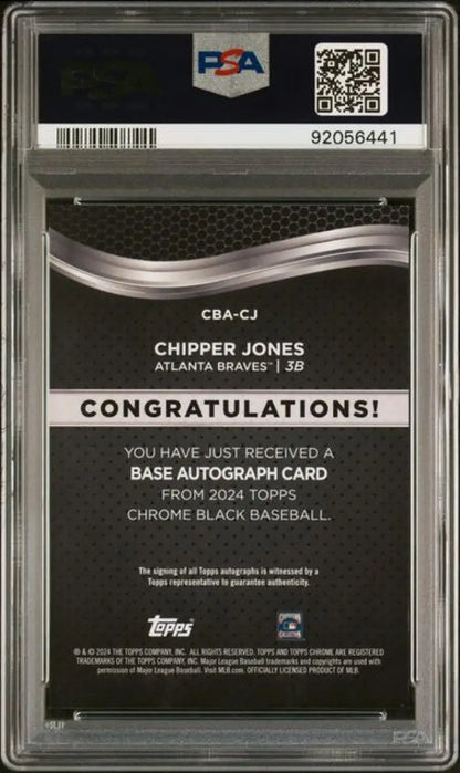 PSA 9 MINT Topps Chrome Black Chipper Jones Autograph Card Atlanta Braves Baseball