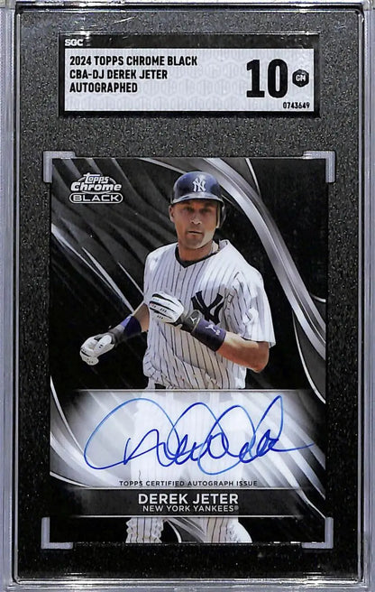 Graded Derek Jeter autographed baseball card from Topps Chrome Black product line