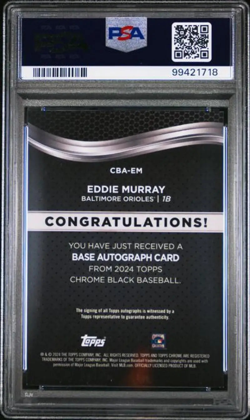 2024 Topps Chrome Black #CBA-EM Eddie Murray PSA 9 MINT Auto Baltimore Orioles Baseball Card Image 2