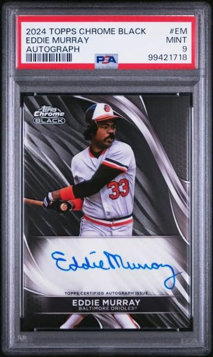 PSA 9 MINT Eddie Murray autographed baseball card from 2024 Topps Chrome Black