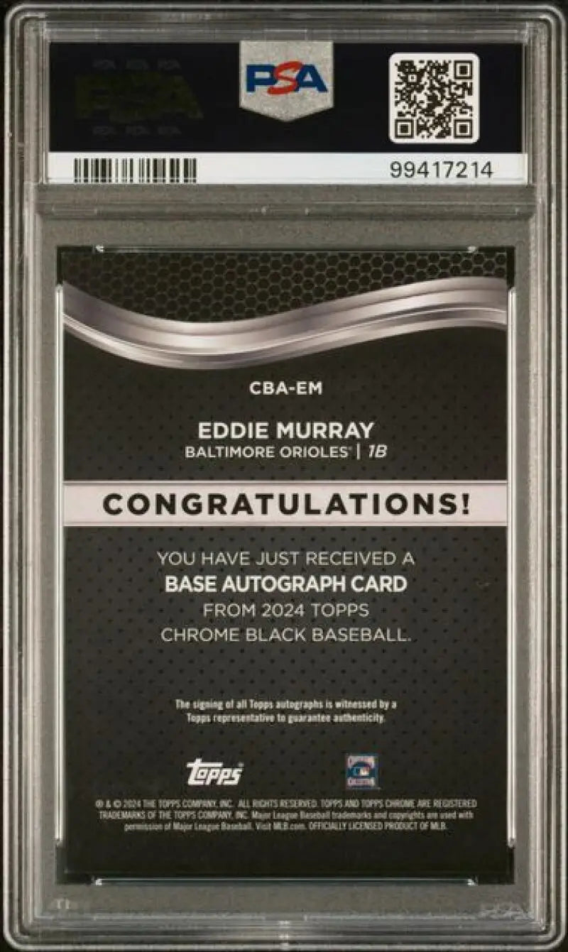 Back of PSA 9 Mint Eddie Murray Baltimore Orioles baseball card from 2024 Topps Chrome Black