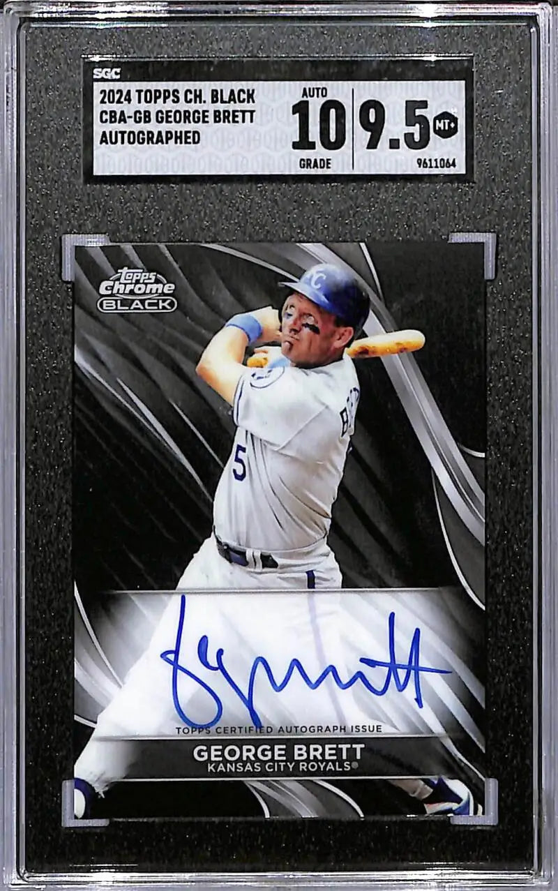 Graded George Brett autographed Kansas City Royals Chrome Black baseball card in mint condition