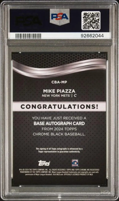 PSA-graded Topps Chrome Black Baseball Card autographed by Mike Piazza for New York Mets