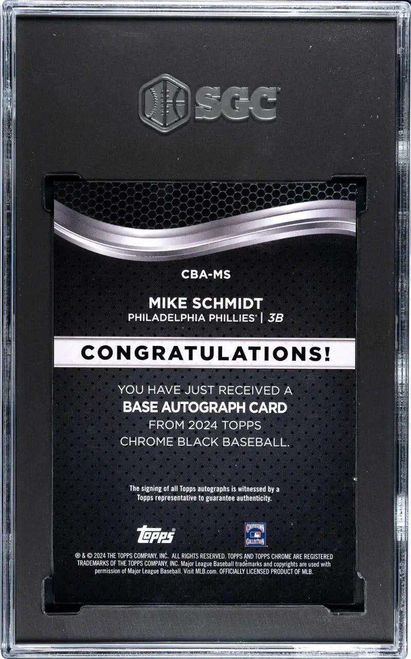 Back of Topps Chrome Black Mike Schmidt Autograph Card for Philadelphia Phillies