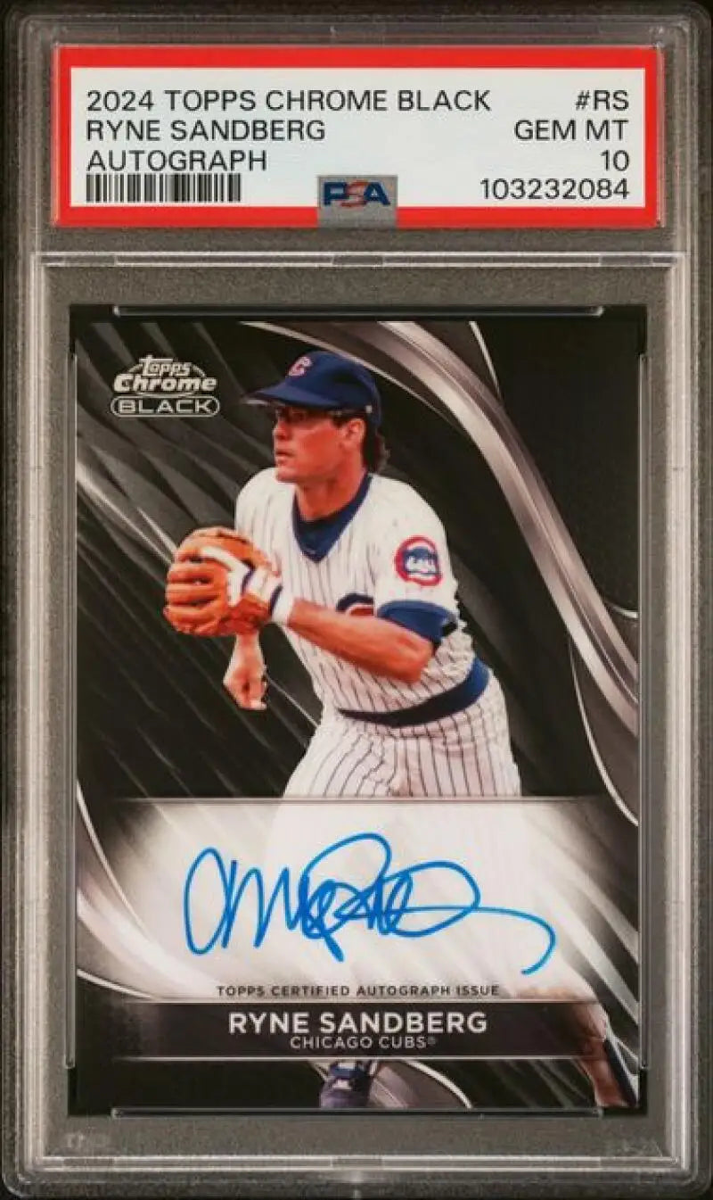 2024 Topps Chrome Black #CBA-RS Ryne Sandberg PSA 10 GEM MINT Auto Chicago Cubs Baseball Card