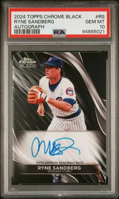 2024 Topps Chrome Black #CBA-RS Ryne Sandberg PSA 10 GEM MINT Auto Chicago Cubs Baseball Card