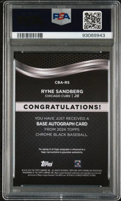 2024 Topps Chrome Black #CBA-RS Ryne Sandberg PSA 9 MINT Auto Chicago Cubs Baseball Card
