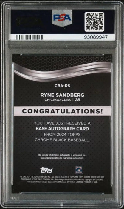 2024 Topps Chrome Black #CBA-RS Ryne Sandberg PSA 9 MINT Auto Chicago Cubs Baseball Card