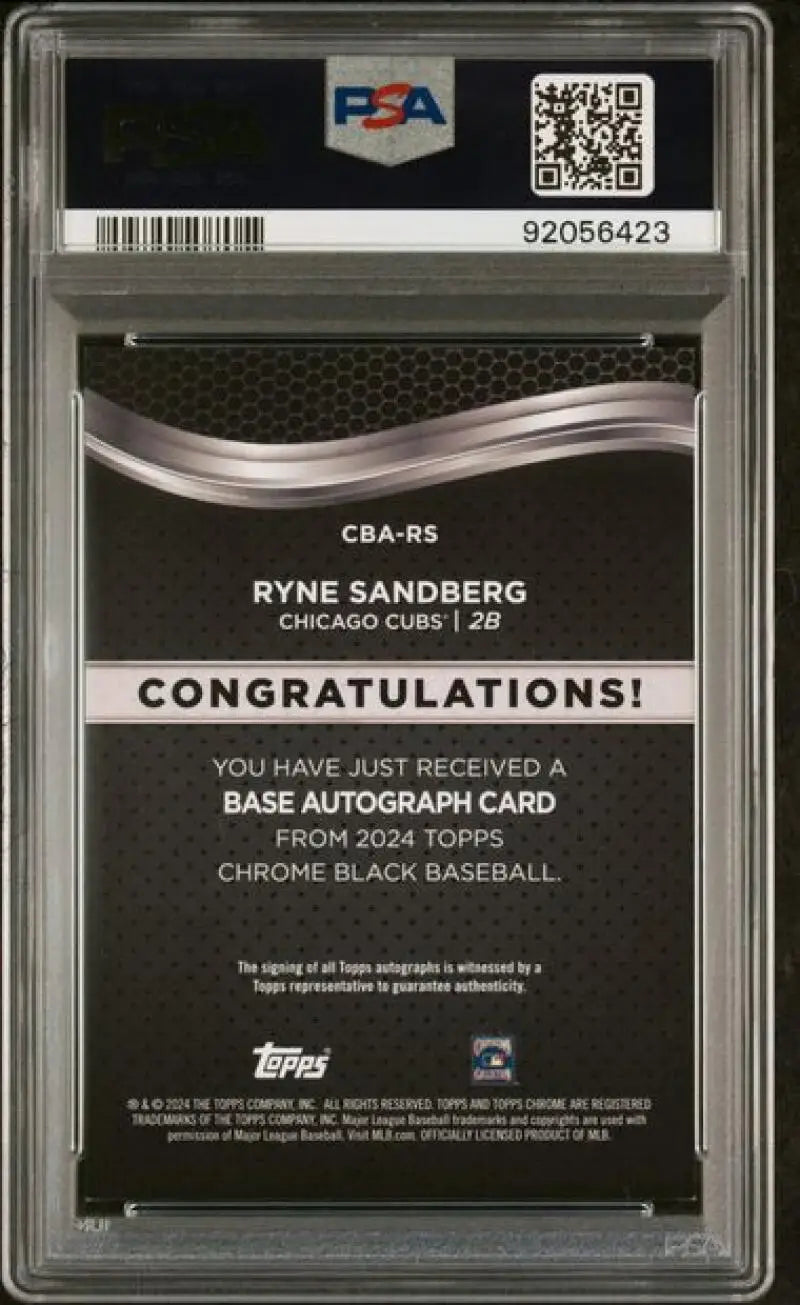 2024 Topps Chrome Black Ryne Sandberg autograph card PSA 9 MINT Chicago Cubs baseball