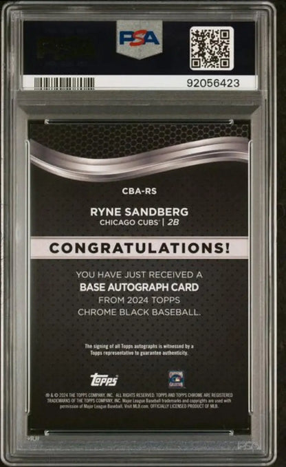 2024 Topps Chrome Black Ryne Sandberg autograph card PSA 9 MINT Chicago Cubs baseball