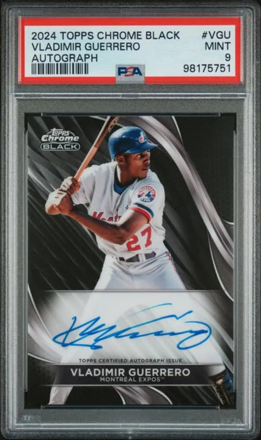 Graded Vladimir Guerrero autographed baseball card from 2024 Topps Chrome Black series