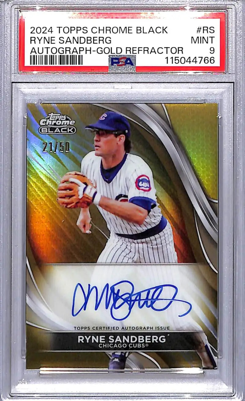 2024 Topps Chrome Black Gold #CBA-RS Ryne Sandberg PSA 9 MINT Auto 21/50 Chicago Cubs