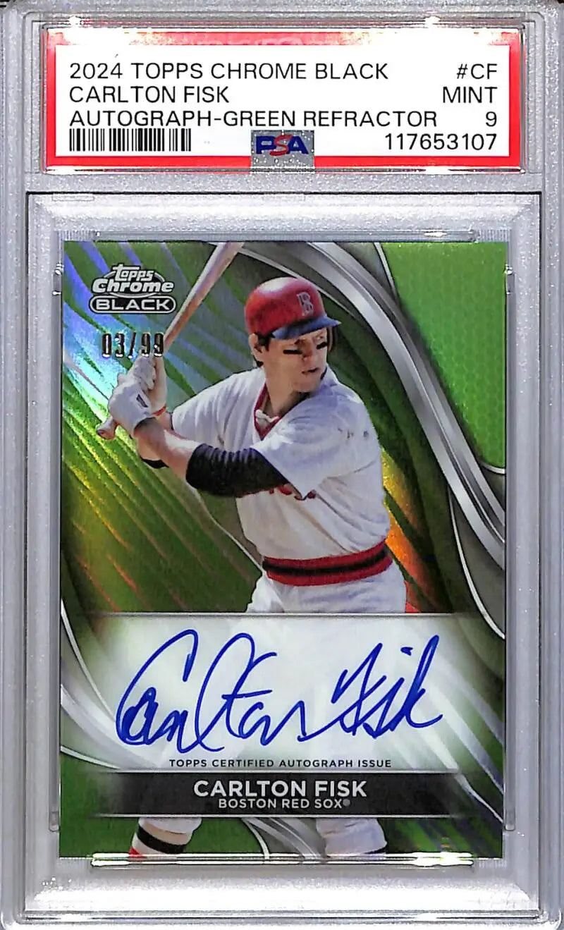 2024 Topps Chrome Black Carlton Fisk autographed green refractor baseball card Boston Red Sox