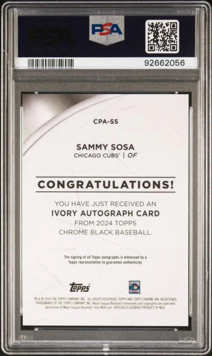 Sammy Sosa Ivory Refractor PSA 8 NM-MT Baseball Card from 2020 Topps Chrome Black
