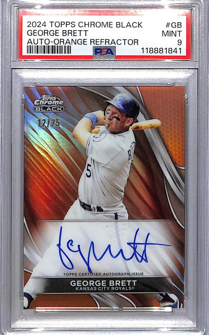 2024 Topps Chrome Black Orange George Brett Auto baseball card PSA 9 Mint numbered 12/25
