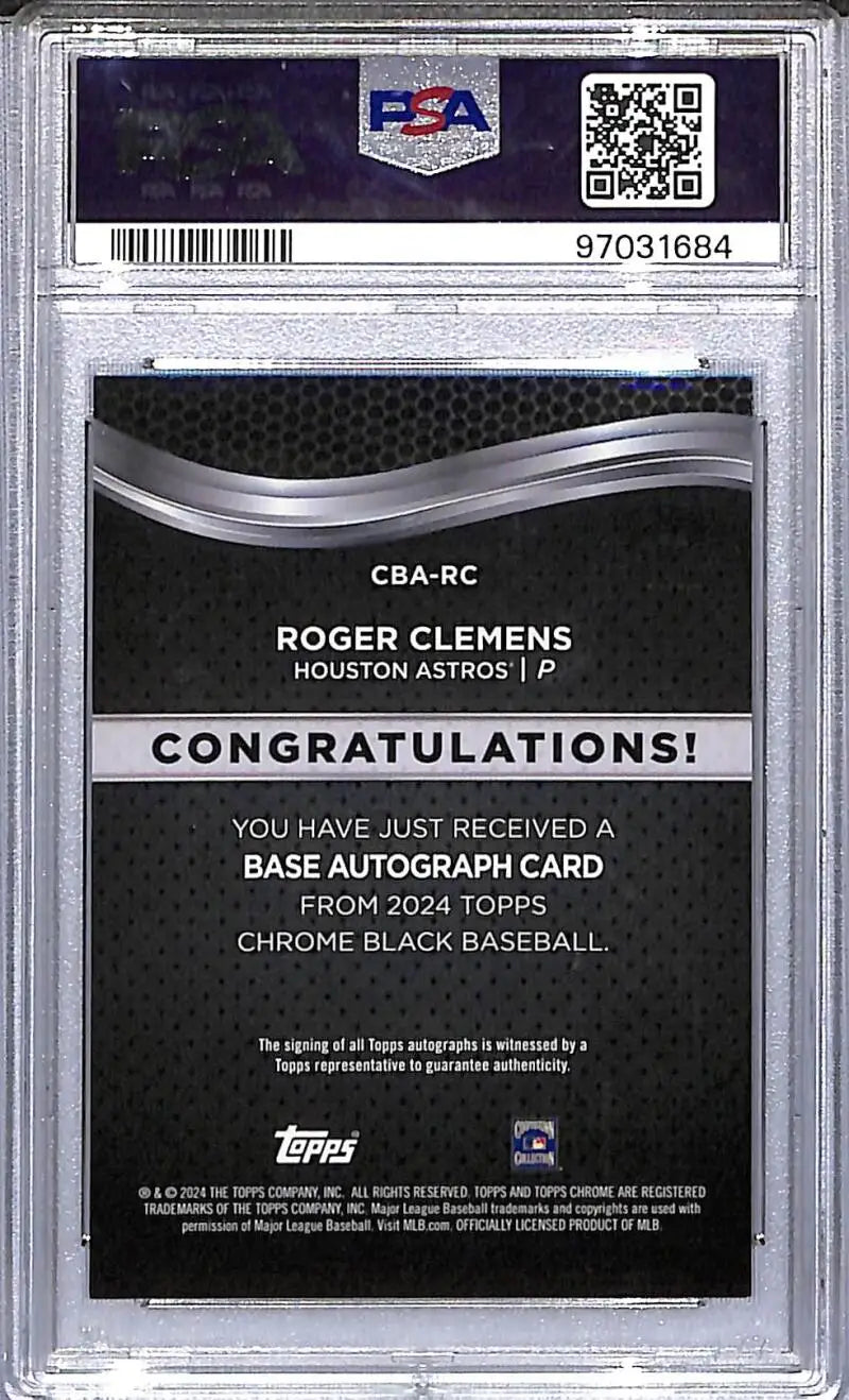 Graded Roger Clemens 2024 Topps Chrome Black Orange autograph card PSA 9 MINT