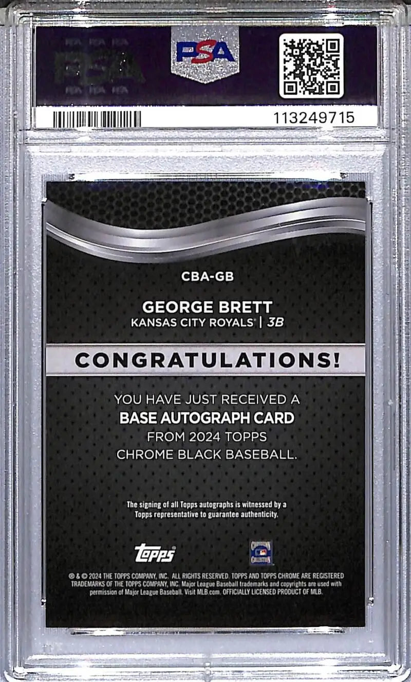 Graded George Brett baseball card from 2024 Topps Chrome Black Red series in PSA 9 MINT