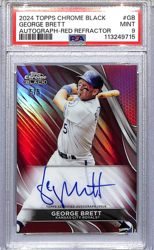 Autographed George Brett baseball card from 2024 Topps Chrome Black Red series