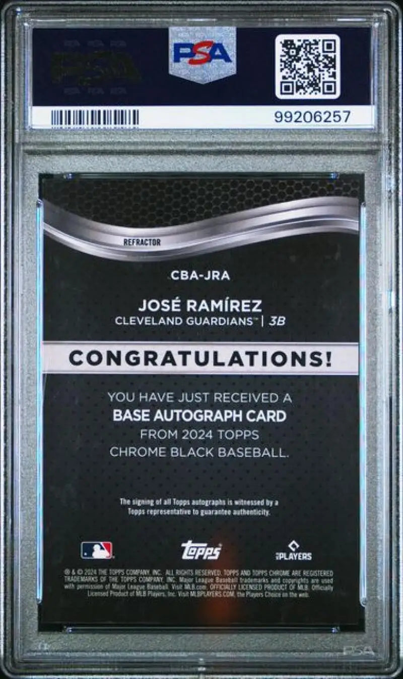 PSA 10 Jose Ramirez Black Refractor Baseball Card from 2024 Topps Chrome Black