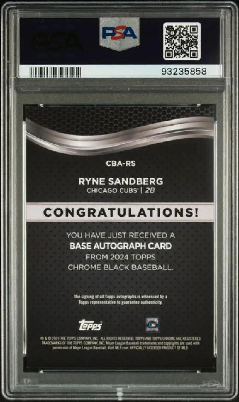 Ryne Sandberg autographed black refractor gold baseball card from 2024 Topps Chrome Black Refractor Gold series