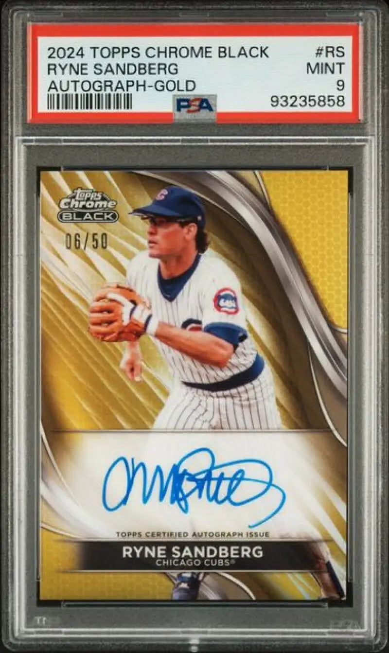 Ryne Sandberg autographed black refractor gold baseball card from 2024 Topps Chrome