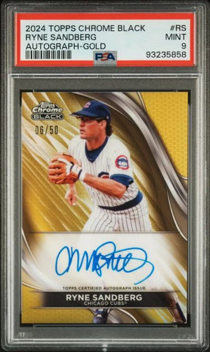 Ryne Sandberg autographed black refractor gold baseball card from 2024 Topps Chrome