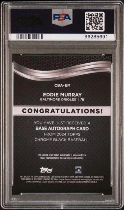 PSA 10 GEM MINT Auto card back 2020 Topps Chrome Black Eddie Murray Baltimore Orioles