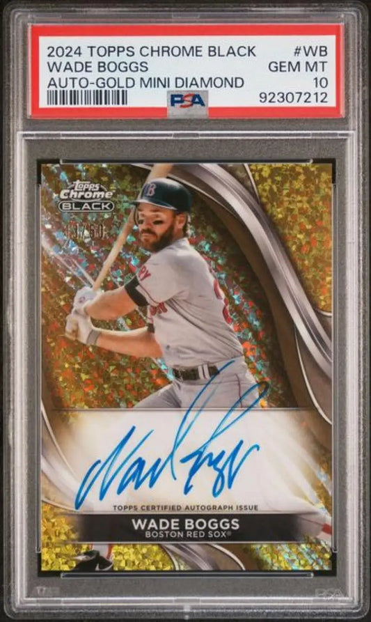 PSA 10 Wade Boggs 2024 Topps Chrome Black Refractor Gold Mini-Diamond Auto Baseball Card