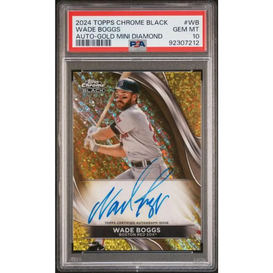 2024 Topps Chrome Black Refractor Gold Mini-Diamonds #CBA-WB Wade Boggs PSA 10 GEM MINT Auto 13/50 Boston Red Sox Baseball Card