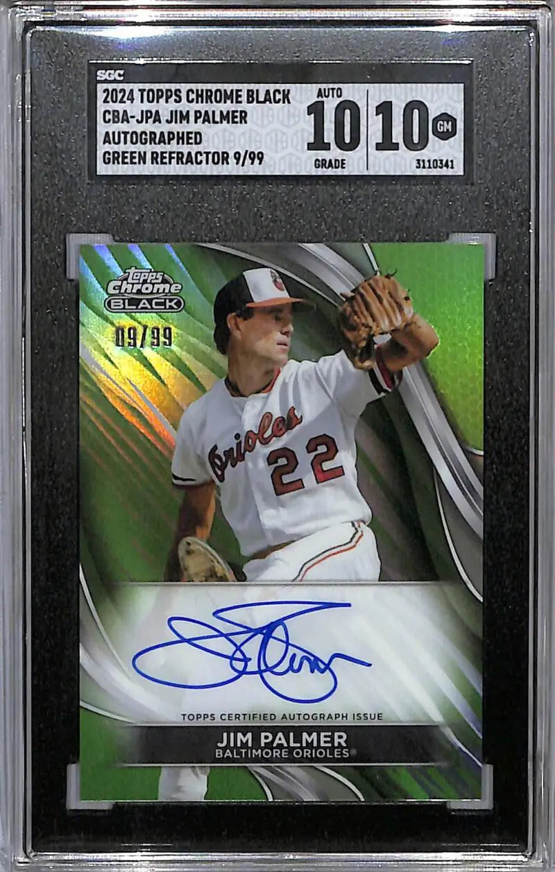 Graded Jim Palmer baseball card #22 with black refractor design and autograph