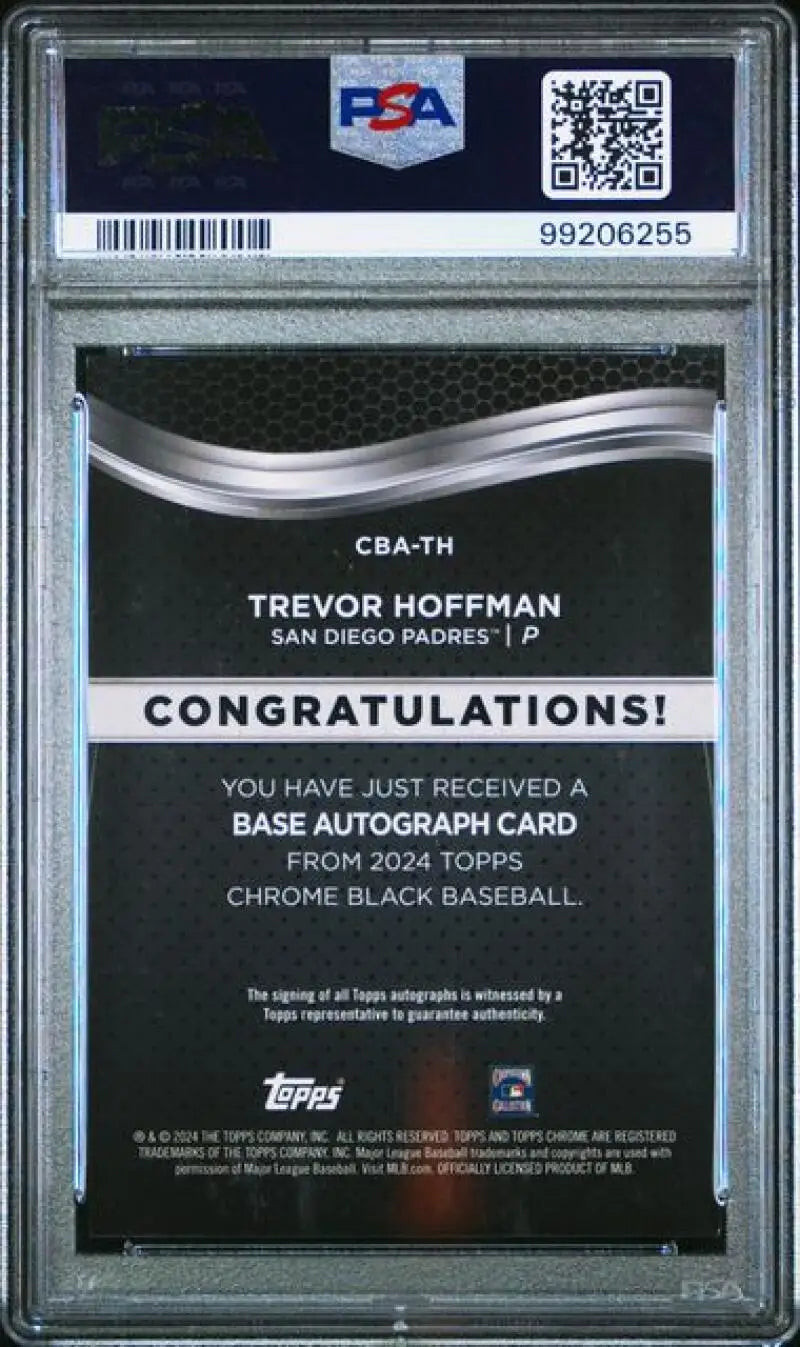 PSA-graded Trevor Hoffman autograph card from 2024 Topps Chrome Black Refractor