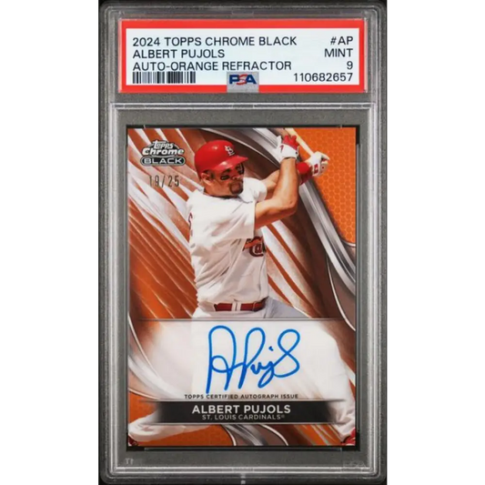 2024 Topps Chrome Black Refractor Orange #CBA-AP Albert Pujols PSA 9 MINT Auto 19/25 St. Louis Cardinals Baseball Card Image 1