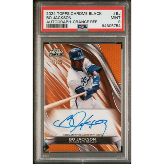 2024 Topps Chrome Black Refractor Orange #CBA-BJ Bo Jackson PSA 9 MINT Auto 25/25 Kansas City Royals Baseball Card