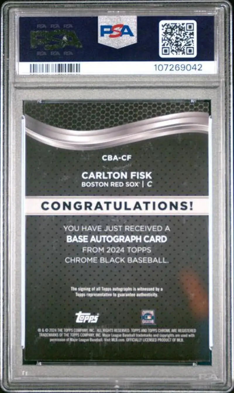 Graded Carlton Fisk Boston Red Sox black refractor orange baseball card 2024 Topps Chrome